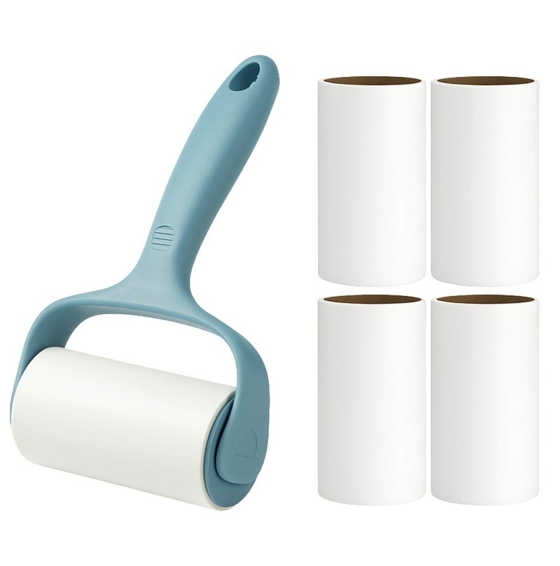 مجموعة بكرات إزالة الوبر اللاصقة بمقبض مريح وعبوات إعادة تعبئة - مزيل قوي لشعر الحيوانات الأليفة من الملابس، بمقبض مريح، مزيل وبر متعدد الأغراض للأثاث والسجاد ومقاعد السيارات والمفروشات ومقاعد السيارات والتنظيف المنزلي - أوراق لاصقة قوية للغبار والوبر والحطام (مقبض واحد + 4 عبوات إعادة تعبئة). - Image 1